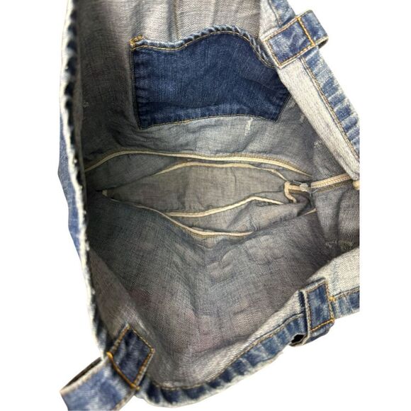 American Eagle Denim Jean Tote Bag Purse Distressed Shopping Beach Travel - Picture 5 of 7